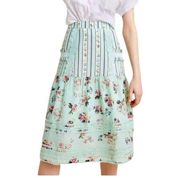 HEMANT & NANDITA Dresses & Skirts - Anthropologie Hemant & Nandita Amour Floral Mint Green Lace Midi Skirt XS